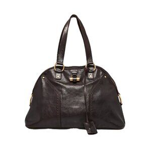 YSL Saint Laurent Brown Leather Oversized Muse Satchel